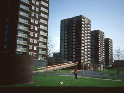 View of Stanhope House in foreground with Townsend House, Peel House, and Strode House