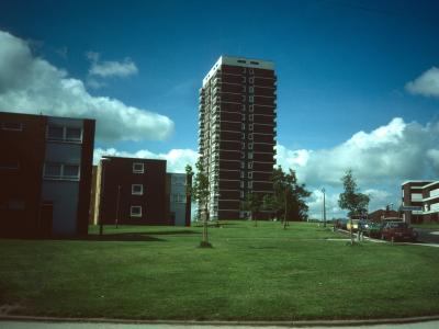 View of 16-storey block on Milton Grove