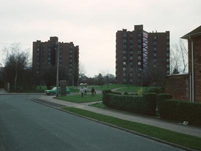View of Pedley Court (right) and Robinson Court (left) from Ripon Road