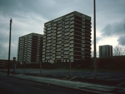 View of 13-storey blocks on Teddesley Street with Austin House in background