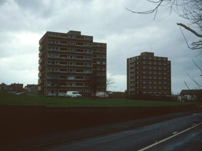 View of Apley Court (left) and Haughmond Court (right) from Severn Drive