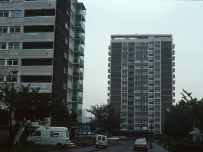 View from Murrell Close of 11-storey block (on left) and Ottawa Tower