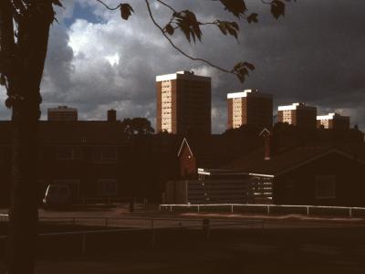 View of 13-storey blocks on Penrith Croft from North