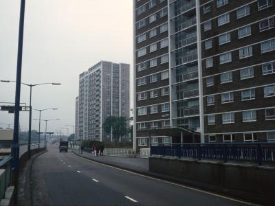 View of all three blocks looking South from Birchfield Road with Tweed Tower in foreground