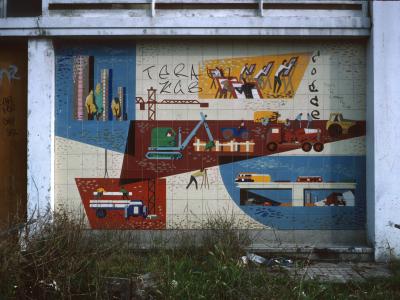 Detail of mural at entrance to Tweed Tower