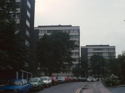View of Avery House, Muntz House, and Chamberlain House (left to right) from Skipton Road