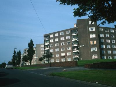 View looking North up Hollybank Road of Kineton House in foreground with Kenilworth House and Southam House behind