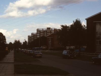 View East along Long Nuke Road with 9-storey blocks in background