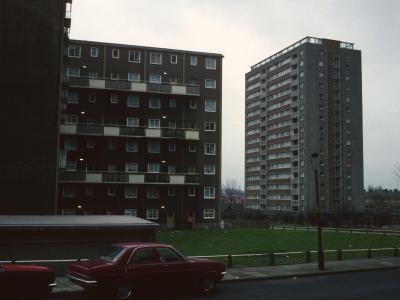 View of 16-storey block on right and Huntingdon House on left
