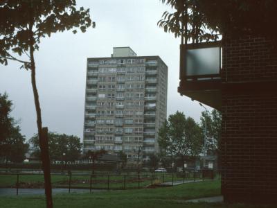 View of 13-storey block in Collyhurst development