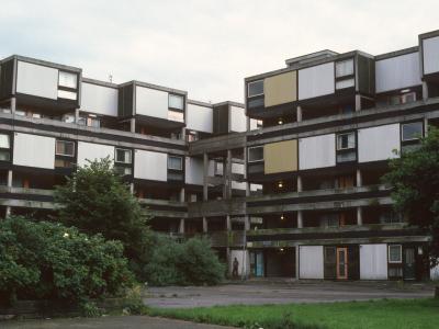 View of 6-storey blocks in Hulme redevelopment, Stage 4