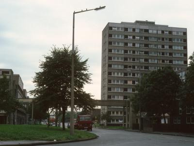 View of 13-storey block in Hulme