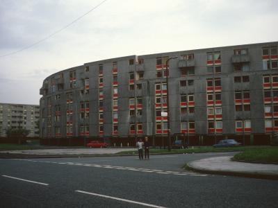 View of 7-storey crescent block on Hulme development, Stage 5