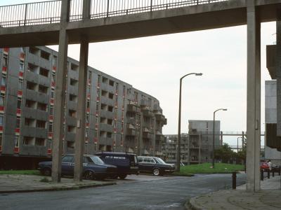 View of 7-storey crescent block on Hulme development, Stage 5