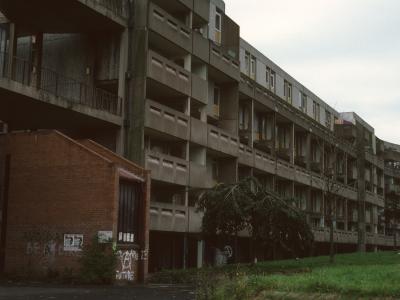 View of 7-storey crescent block on Hulme development, Stage 5