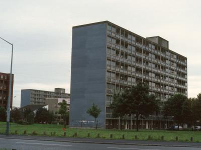 View of 9-storey blocks on Hulme redevelopment, Stage 3