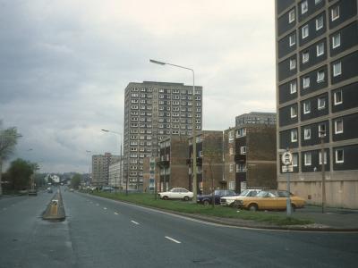 View from Lilac Court down Churchill Way with Cherry Tree Court and Holm Court in distance
