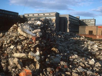 View of Broomhall flats undergoing demolition