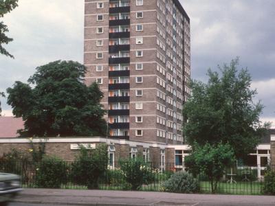View of 15-storey block on Lindsey Place