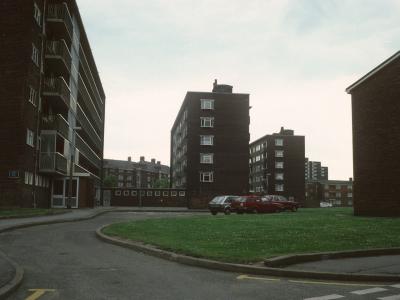 View of 6-storey blocks on Porter Street from St Luke's Street