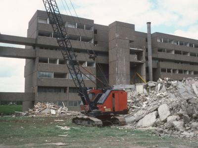 View of 6-storey blocks in Bransholme undergoing demolition