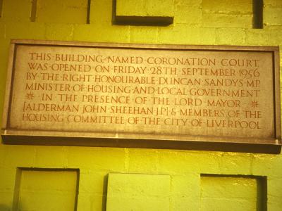 Plaque commemorating opening of Coronation Court