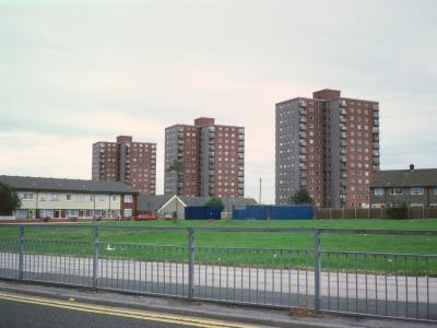 View of three 15-storey blocks on Barn Croft Road