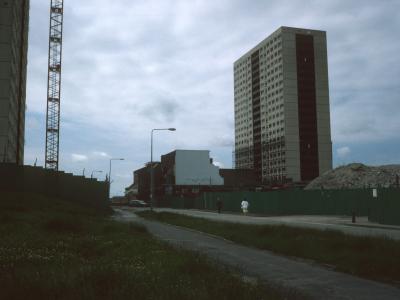 View of 22-storey block on Cantril Farm Estate