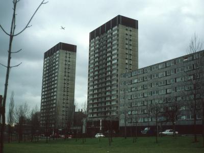View of Pendlebury Towers and Hanover Towers with Stonemill Terrace in foreground