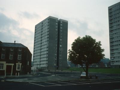 View of 16-storey blocks in Larne