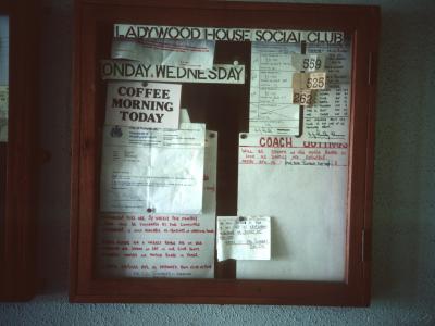 Notice board in Ladywood House