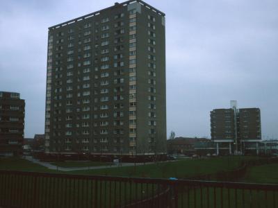 View of Wilmcote House on left, Handsworth House in centre, and Arthur Pope House in background
