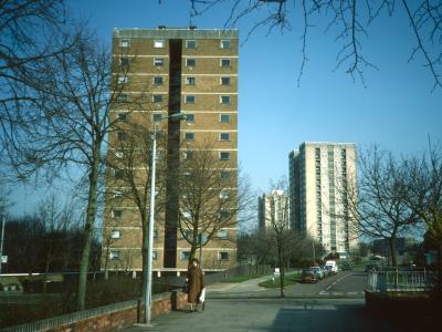 View of High Plash in foreground with Brent Court and Harrow Court in background
