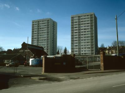 View of Dudeney Lodge and Nettleton Court from Upper Hollingdean Road