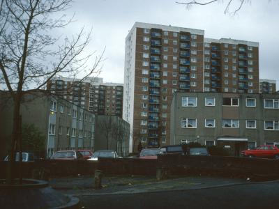 View of Dorset Court, Heswall Court, and Kingsland Court from Essex Close
