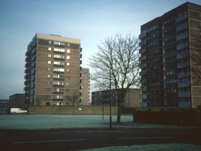 View of Seaman Tower, Markham Tower, and Aylmer Tower