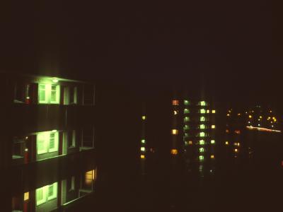 View of Granville Road blocks by night
