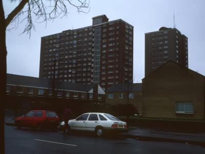 View of Nelson House and 152-271 Loudon Square from Bute Street