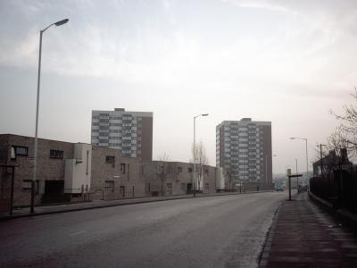 View of Newbolt Court (left) and Tennyson Court (right) from the northwest